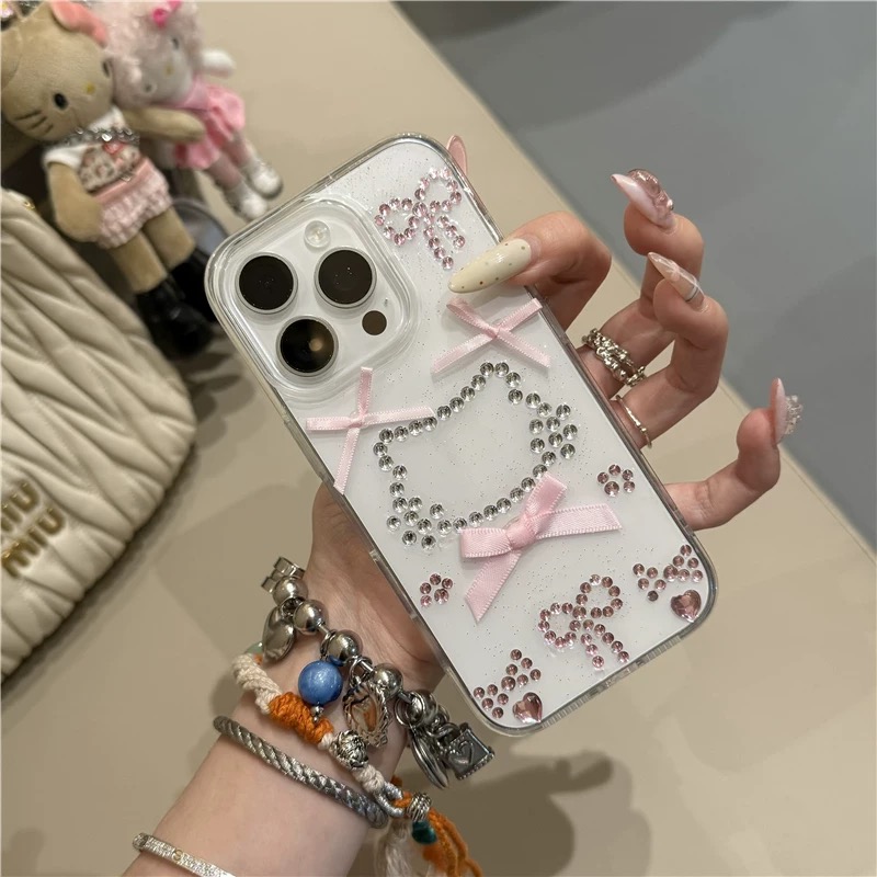 ジュエルネコちゃんリボンストラップ付き iphoneケース