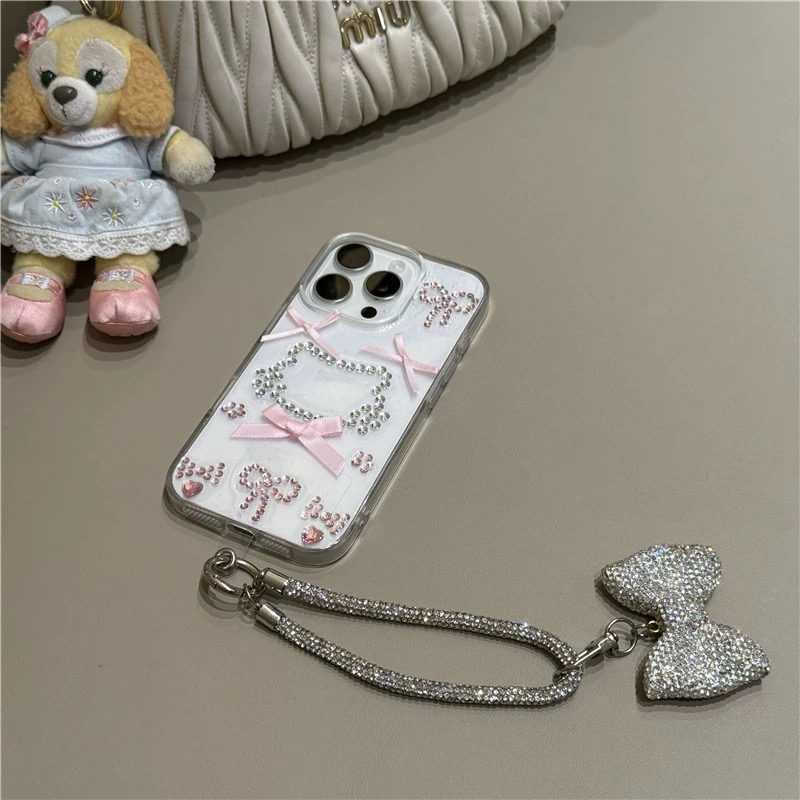 ジュエルネコちゃんリボンストラップ付き iphoneケース