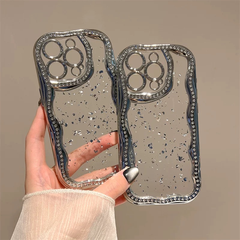 シルバーグリッタークリアウェーブジュエルライン iphoneケース