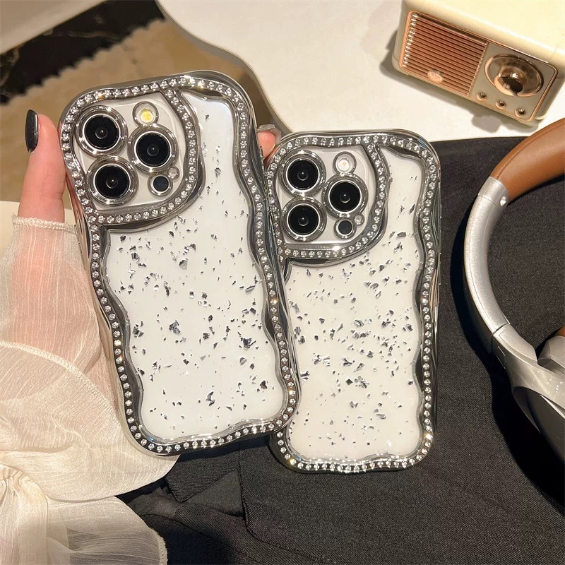 シルバーグリッタークリアウェーブジュエルライン iphoneケース