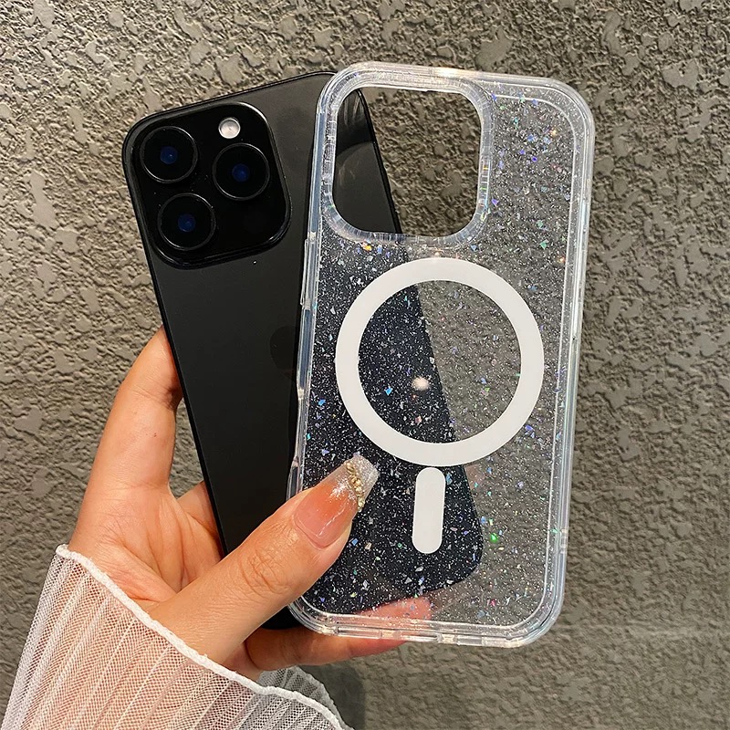 シルバーグリッターmagsafe クリア iphoneケース