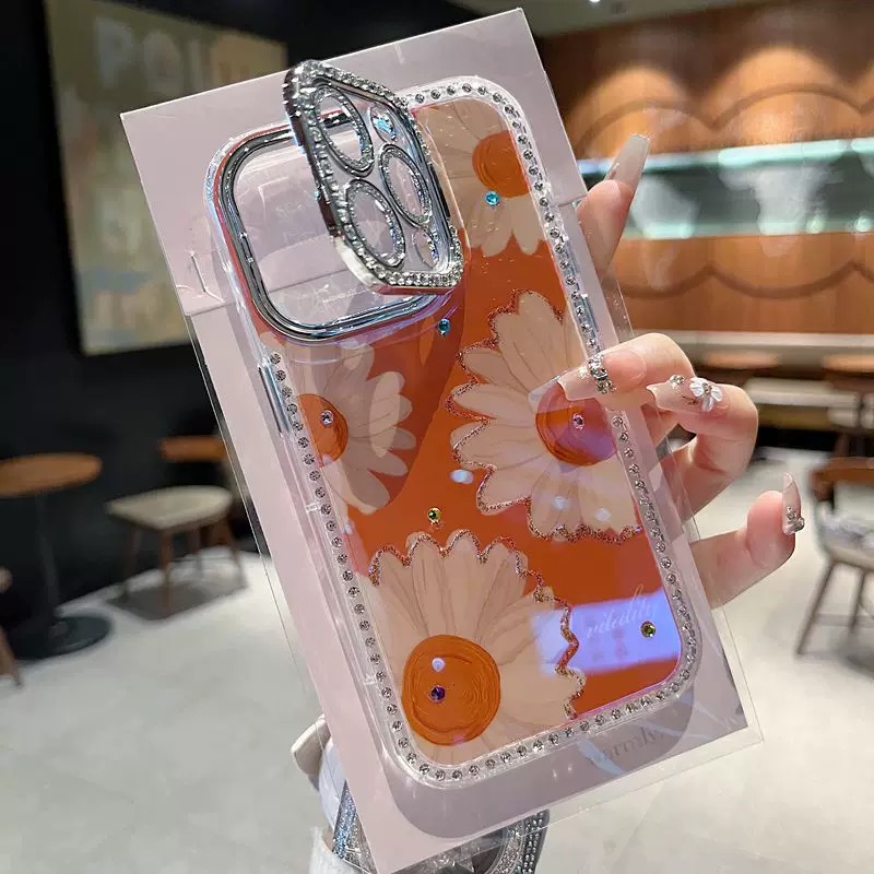 ひまわり柄オレンジレーザー iphoneケース
