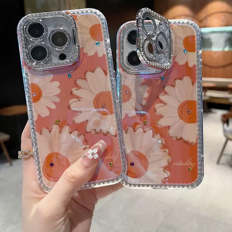 ひまわり柄オレンジレーザー iphoneケース