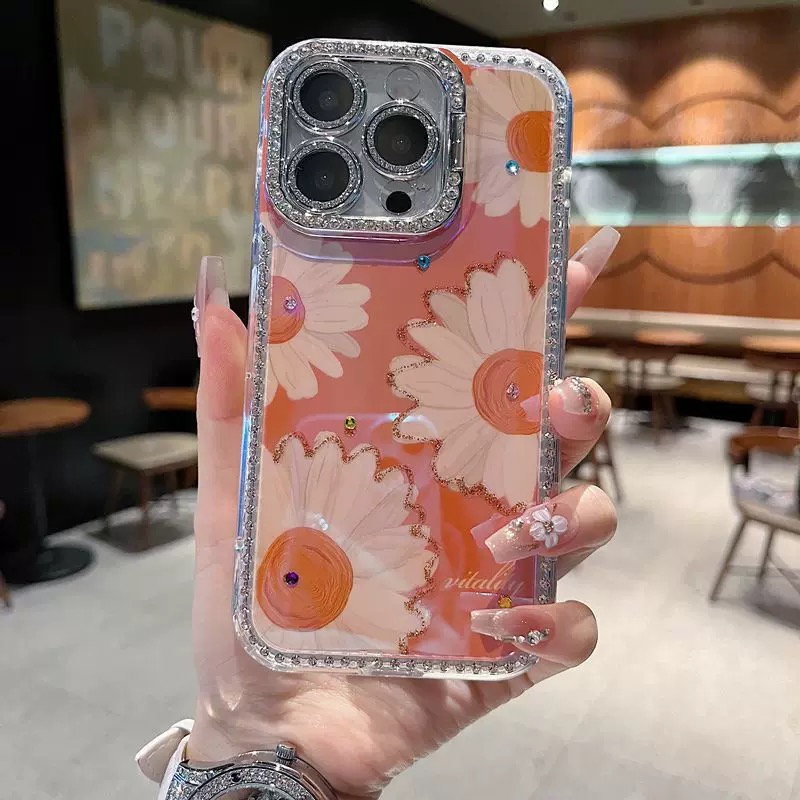ひまわり柄オレンジレーザー iphoneケース