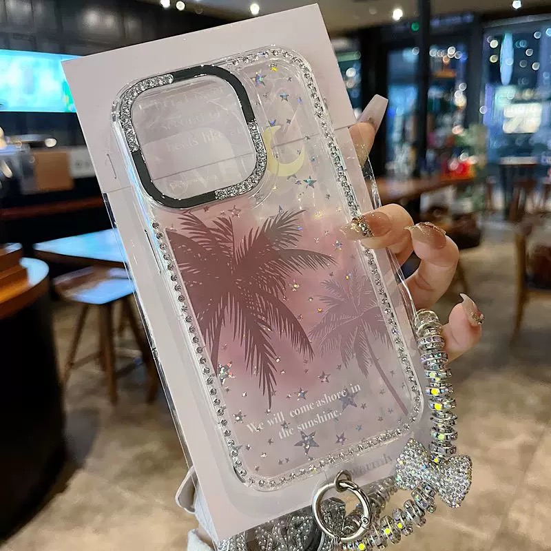 ヤシの木 ジュエルストラップ付き iphoneケース