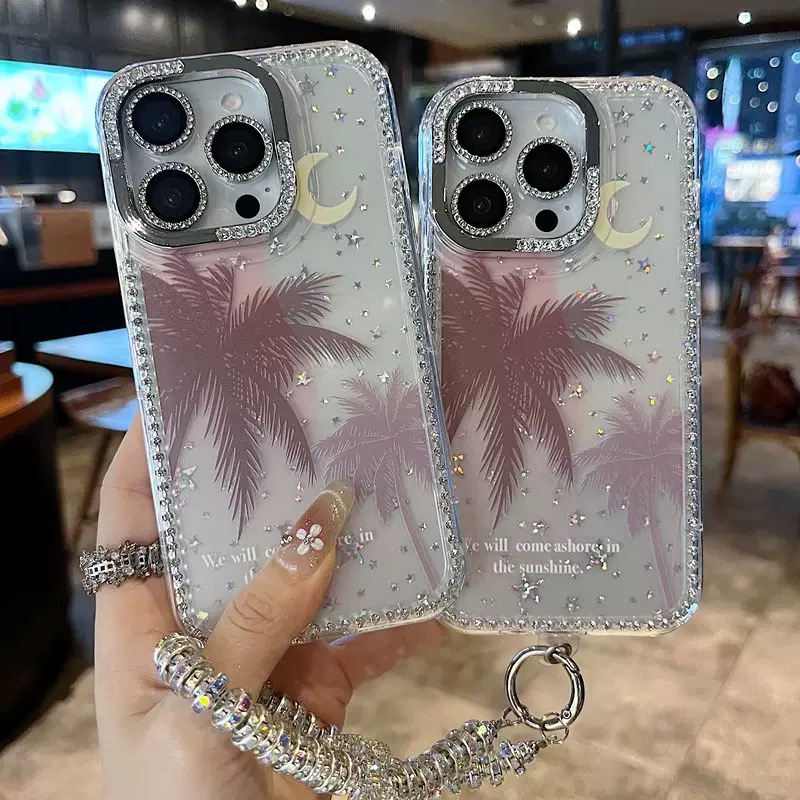 ヤシの木 ジュエルストラップ付き iphoneケース