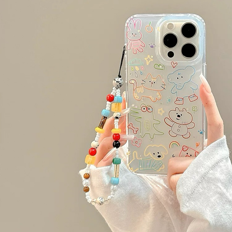 カラーアニマルラインストラップ iphoneケース
