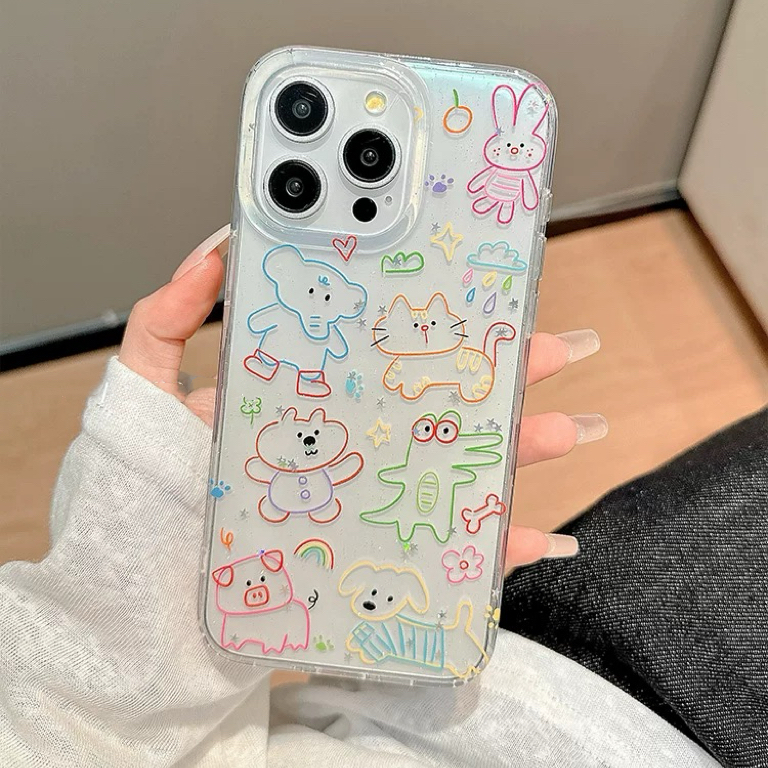 カラーアニマルラインストラップ iphoneケース