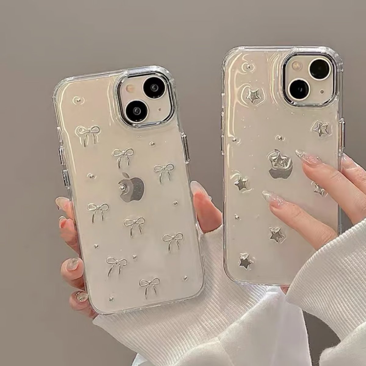 シルバーリボンスターグリッター iphoneケース