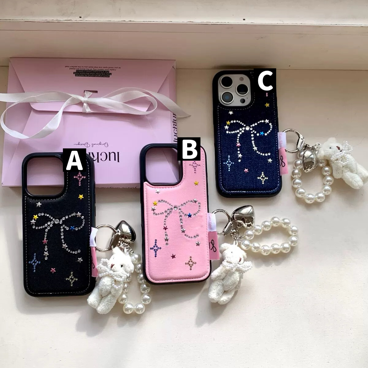 ジュエルリボンベアストラップ iphoneケース