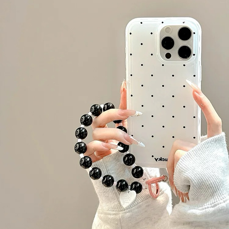 ドットホワイトブラックストラップ iphoneケース