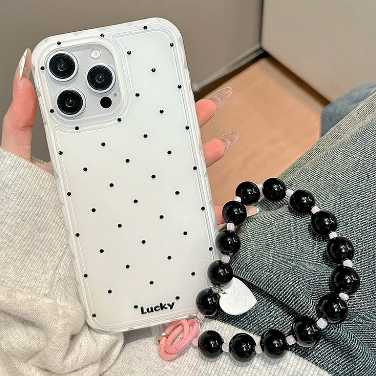 ドットホワイトブラックストラップ iphoneケース