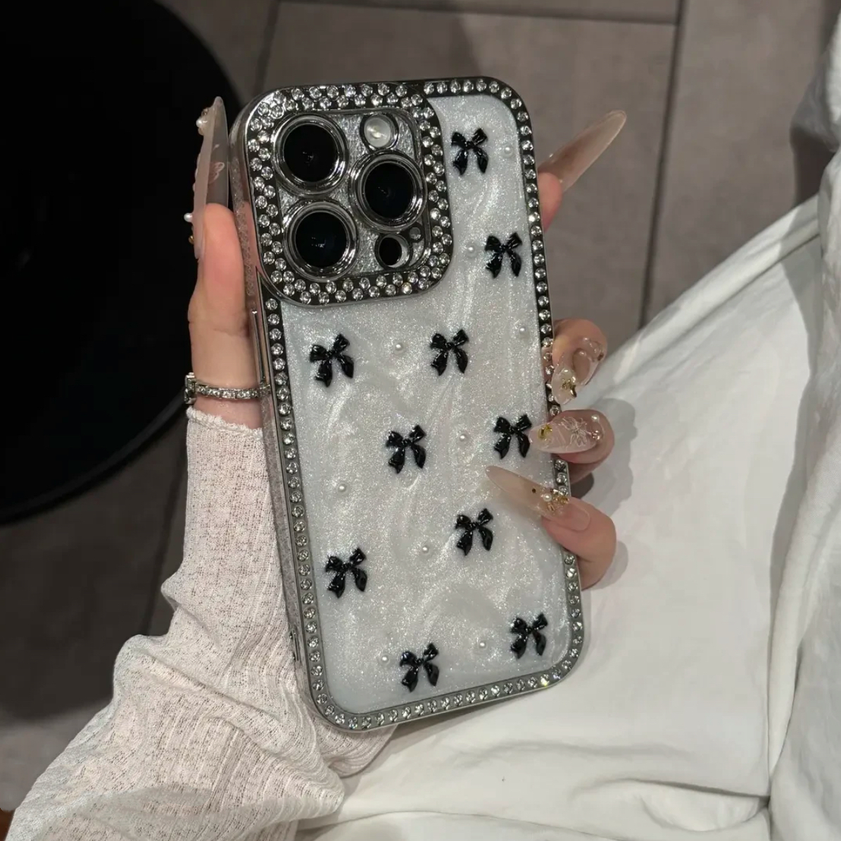 リボンホワイトジュエル iphoneケース