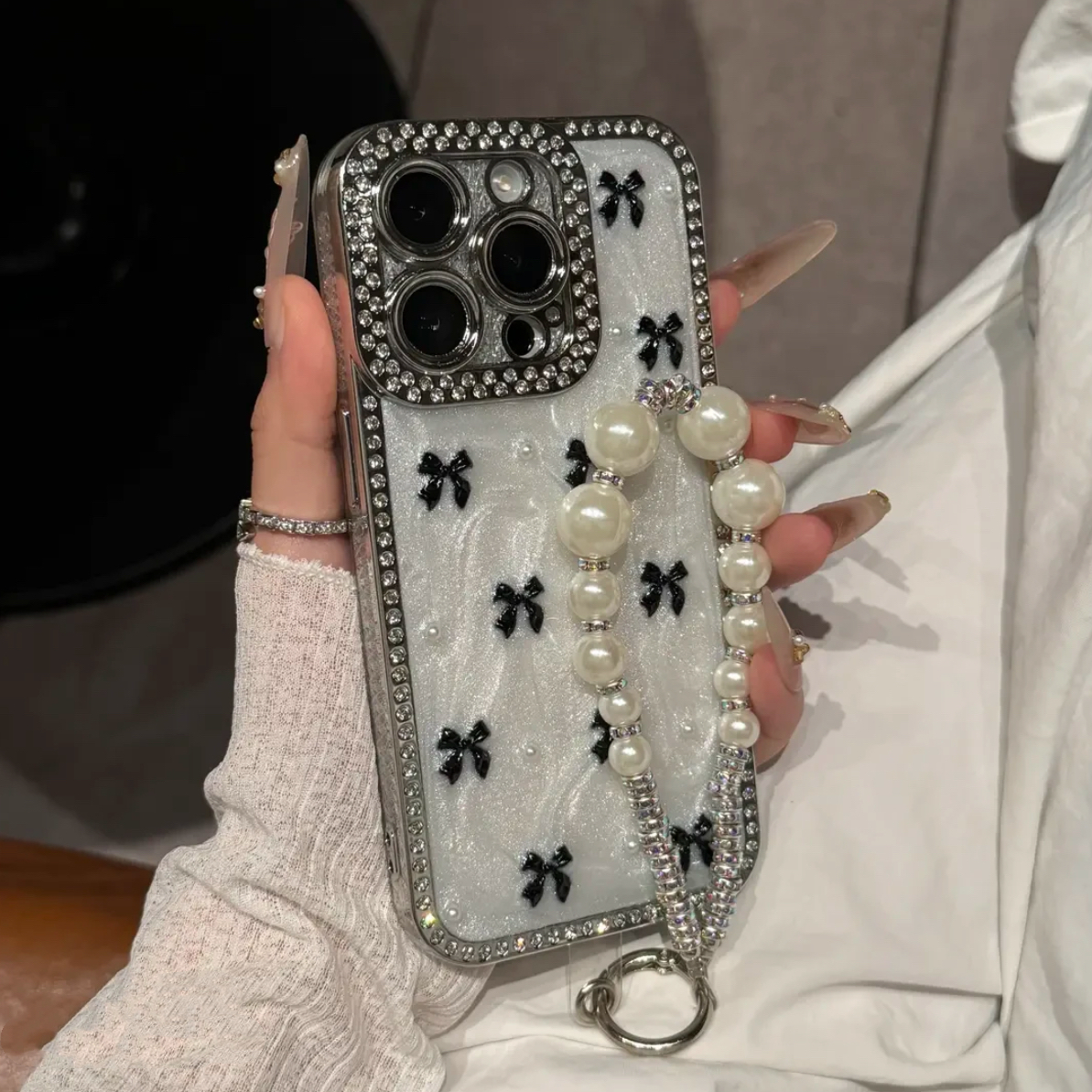 リボンホワイトジュエル iphoneケース