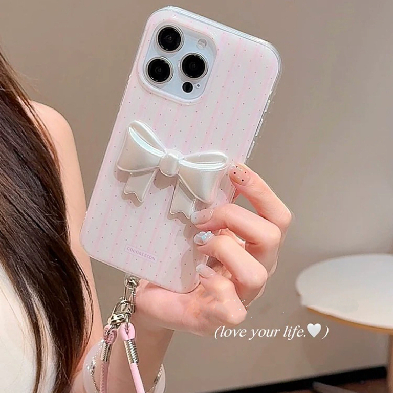 ピンクストライプリボンストラップ iphoneケース