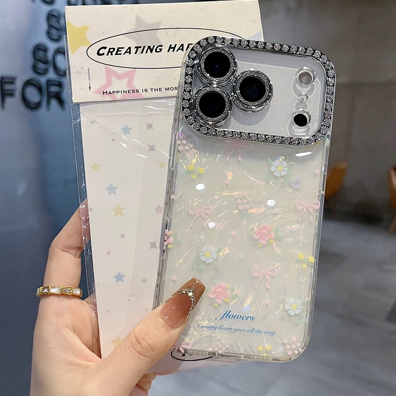 フラワー柄リボンオーロラ iphoneケース