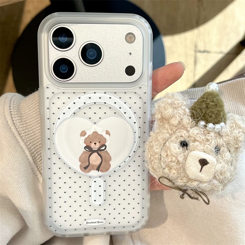 クマちゃんファー magsafe グリップ iphoneケース【Magsafe対応】