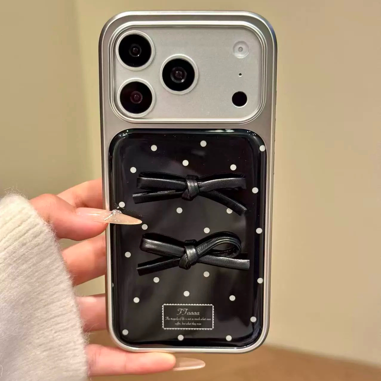 ツーリボンドット柄シルバーサイド iphoneケース