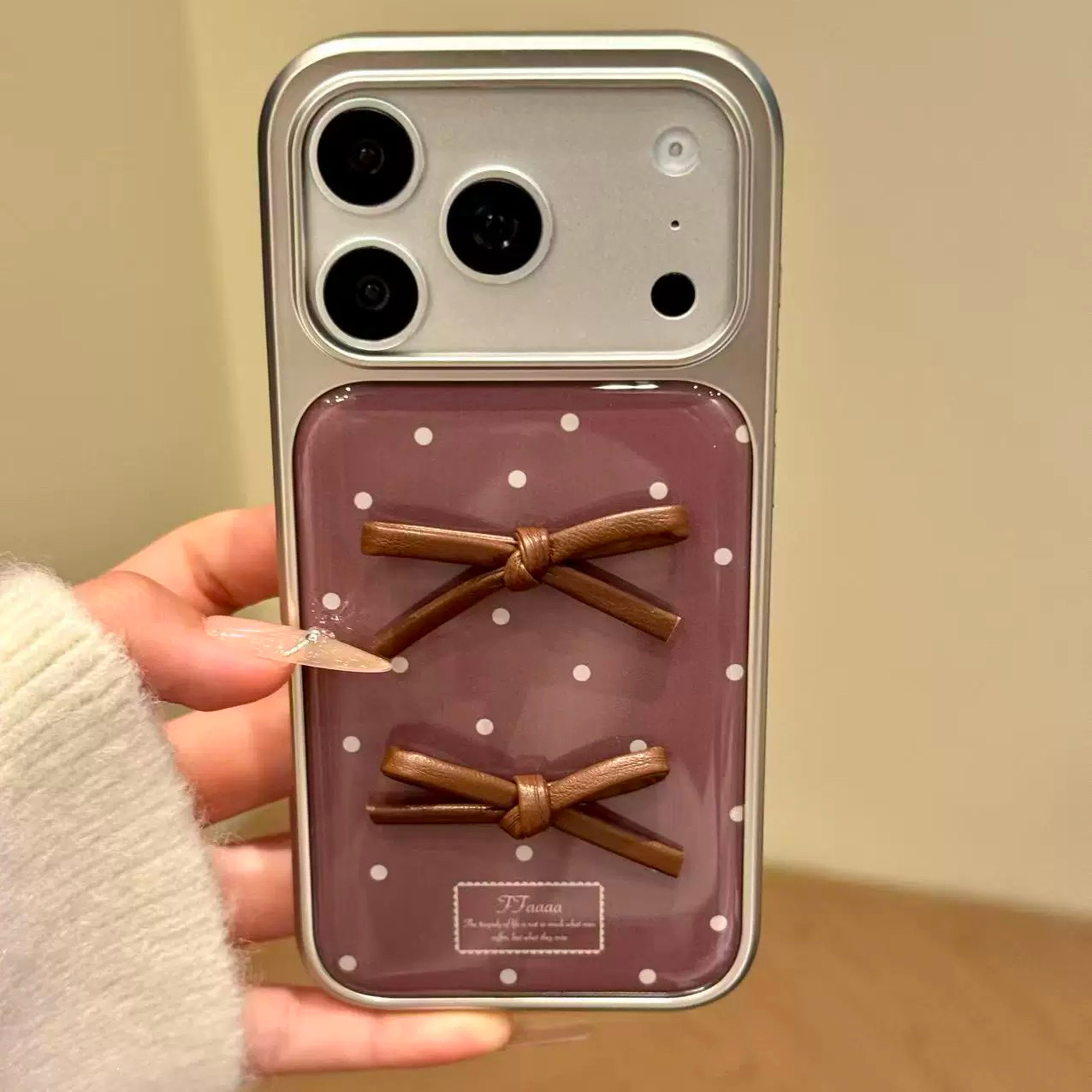 ツーリボンドット柄シルバーサイド iphoneケース