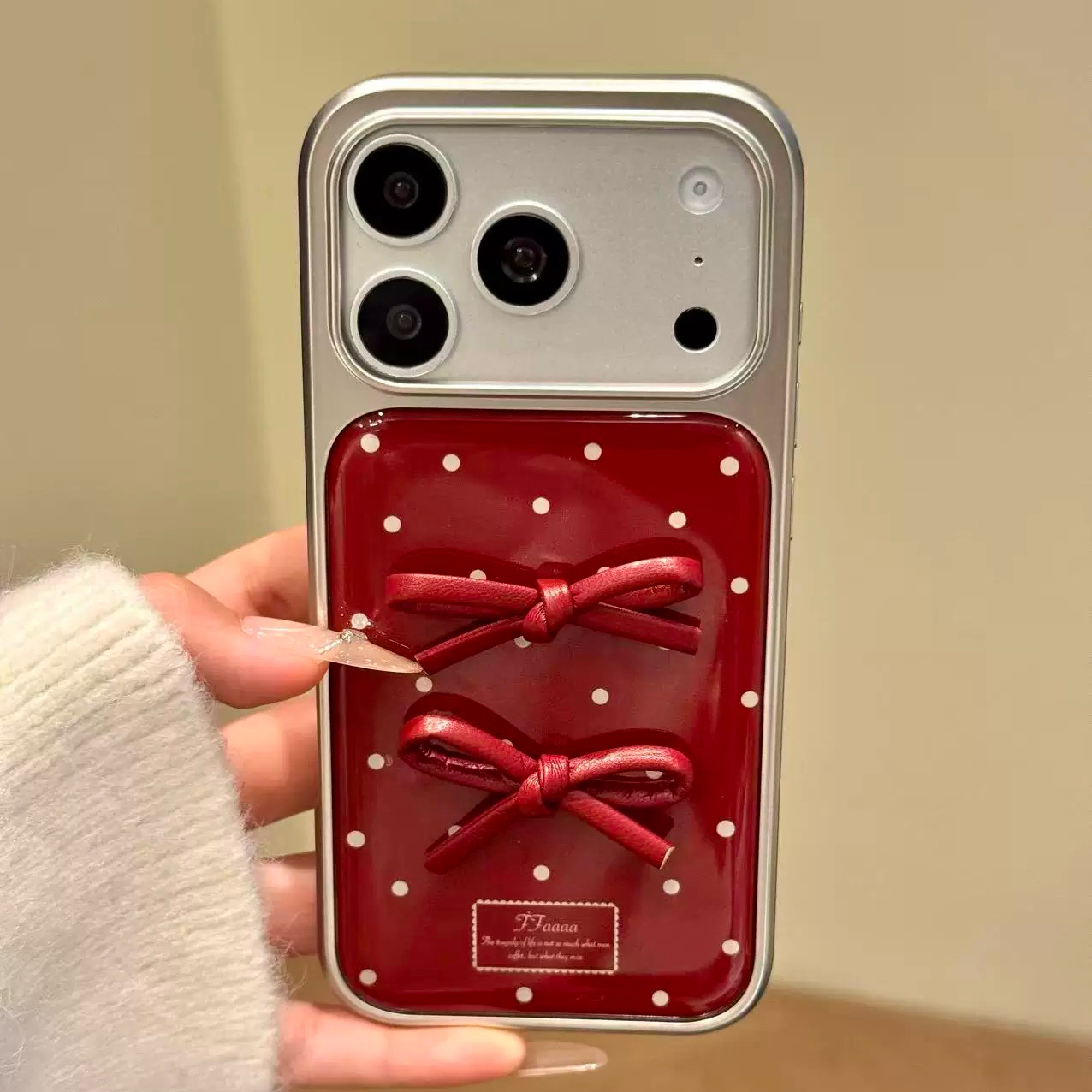 ツーリボンドット柄シルバーサイド iphoneケース
