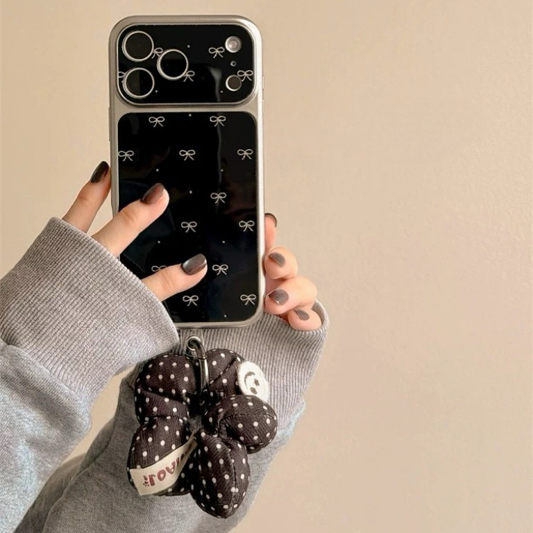 リボンブラックシルバーサイドストラップ iphoneケース