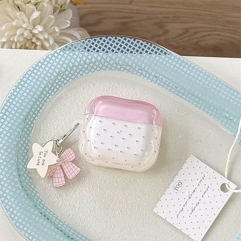 ドットピンクリボンスターストラップ AirPodsケース