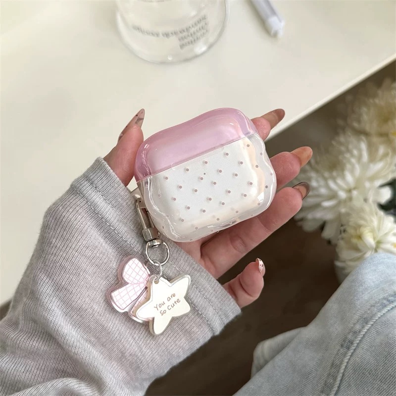 ドットピンクリボンスターストラップ AirPodsケース