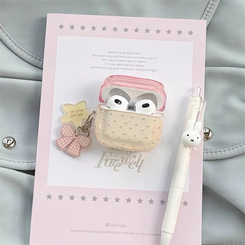 ドットピンクリボンスターストラップ AirPodsケース