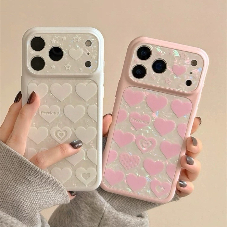 ピンクホワイトハートオーロラ iphoneケース