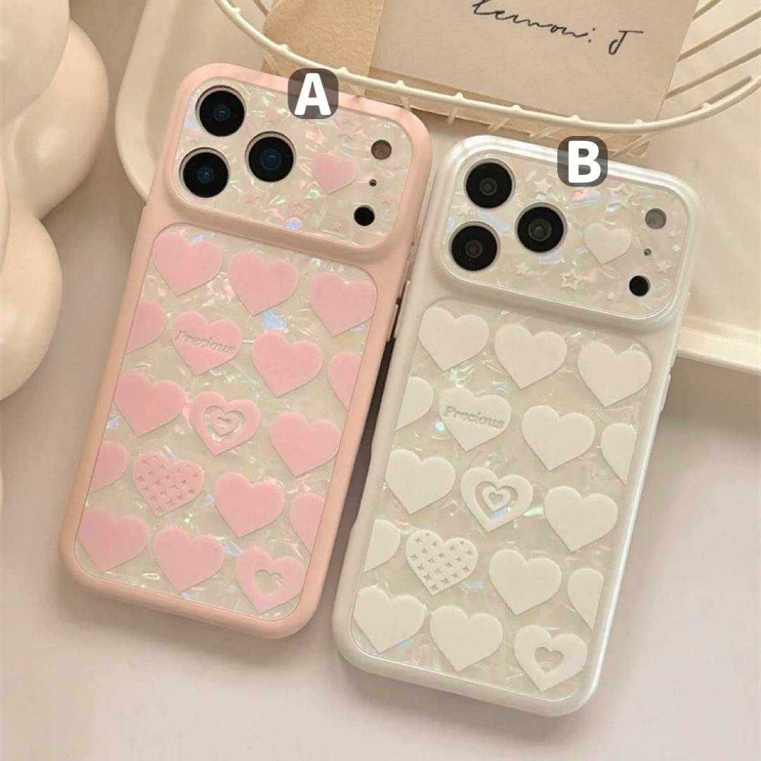 ピンクホワイトハートオーロラ iphoneケース