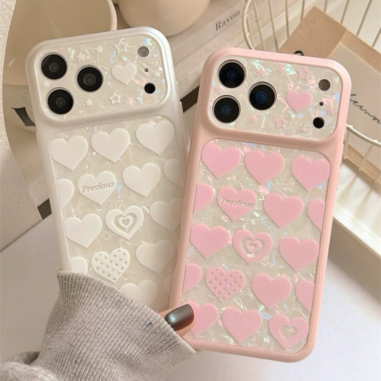 ピンクホワイトハートオーロラ iphoneケース