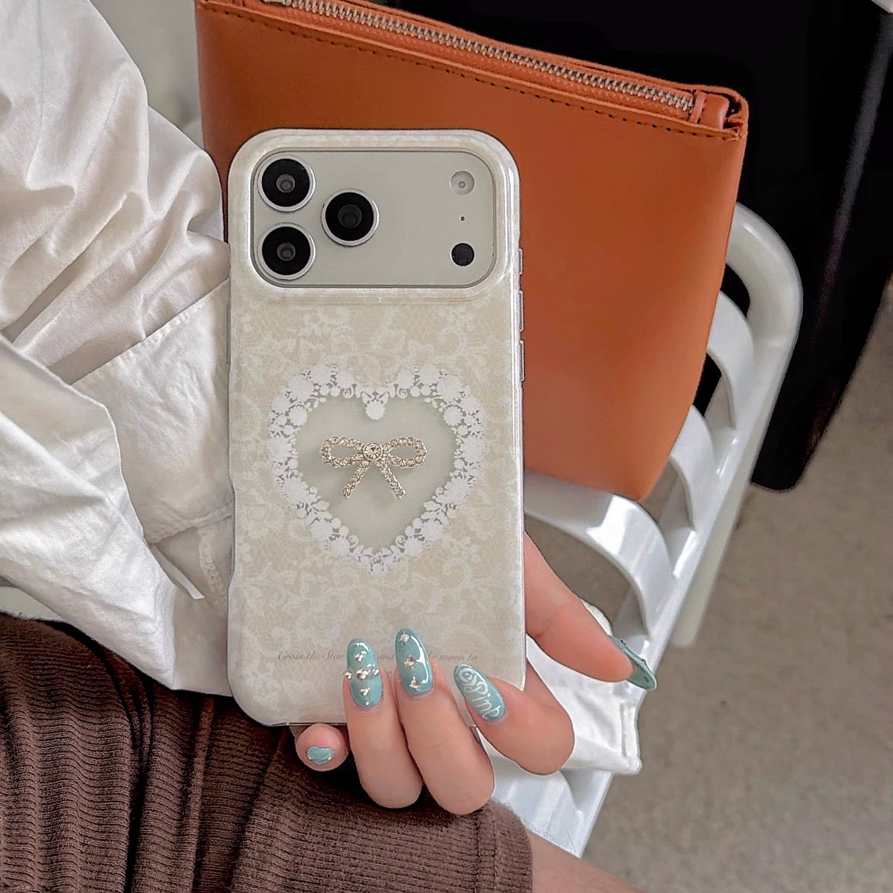 フラワーレースリボンストラップ iphoneケース
