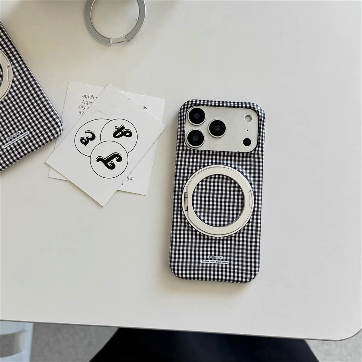 ブラックチェック magsafe スタンド iphoneケース【Magsafe対応】