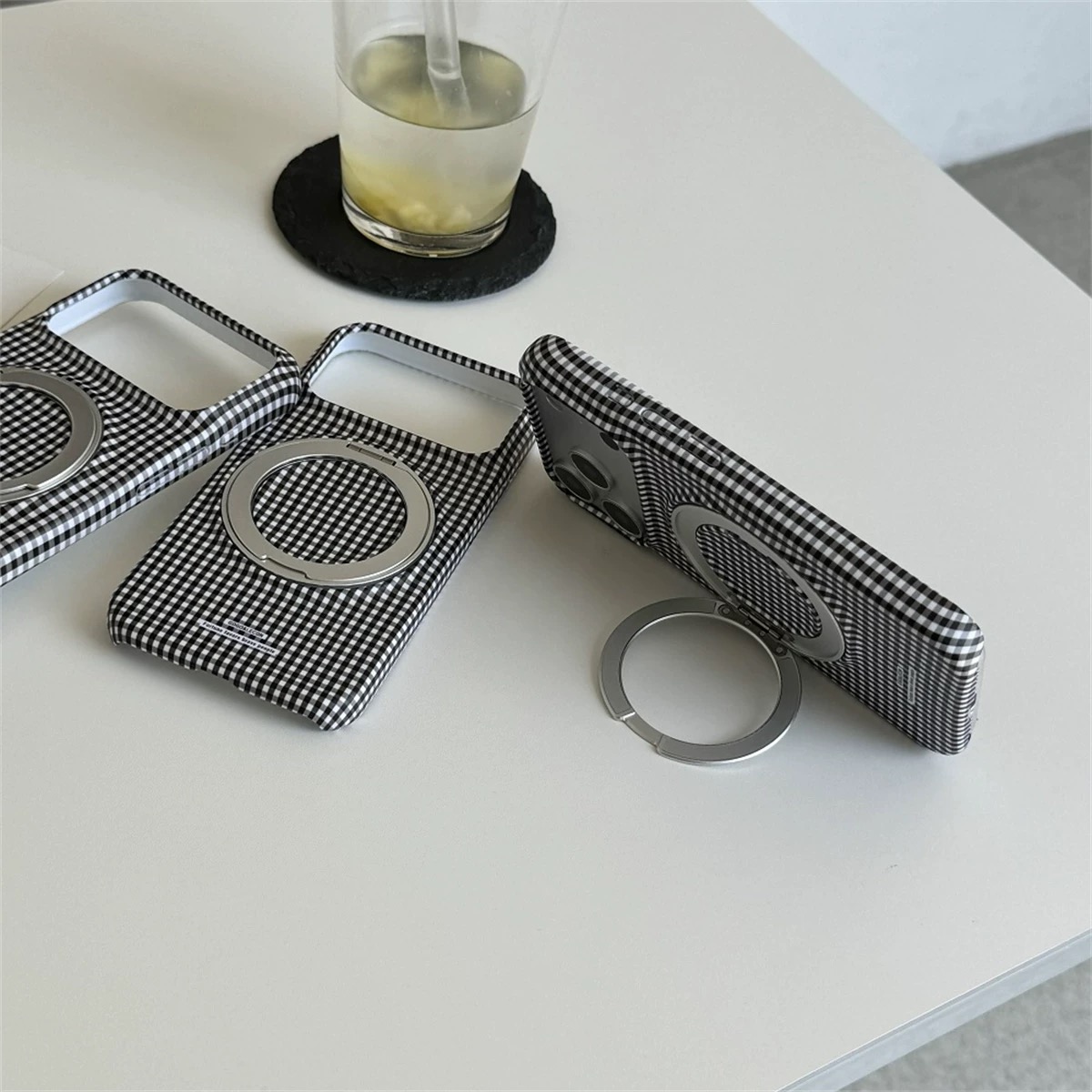 ブラックチェック magsafe スタンド iphoneケース【Magsafe対応】