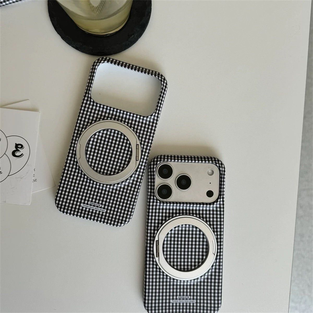 ブラックチェック magsafe スタンド iphoneケース【Magsafe対応】