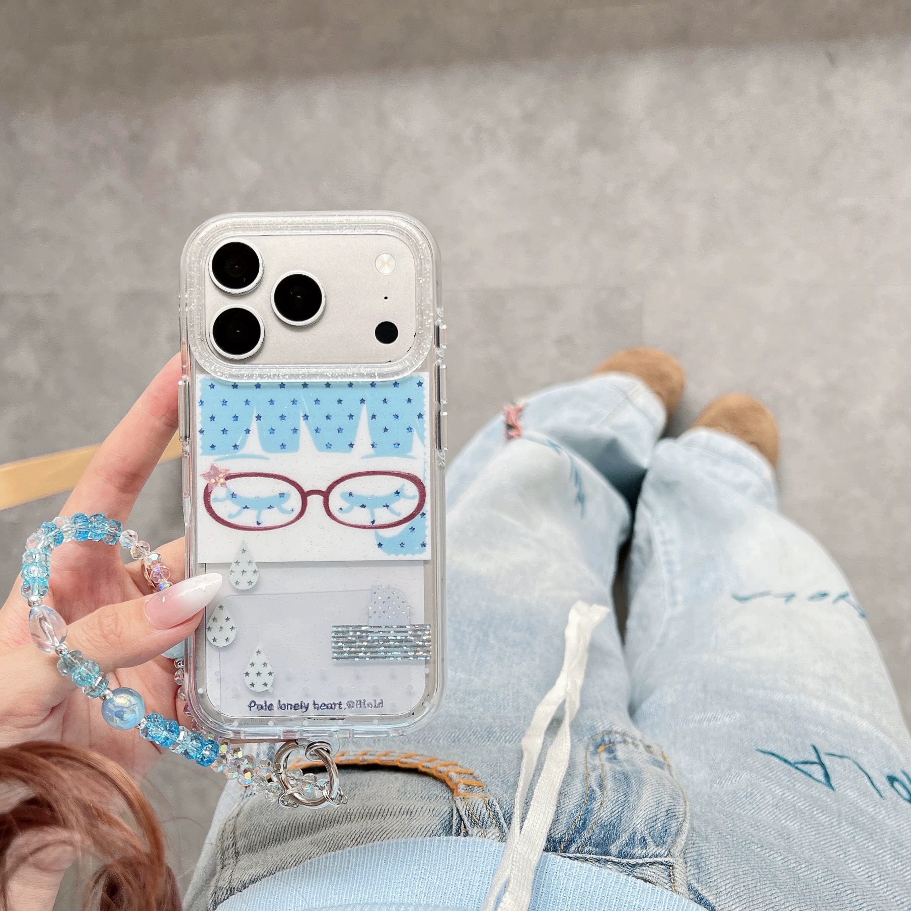 ブルーロンリーガールストラップ iphoneケース